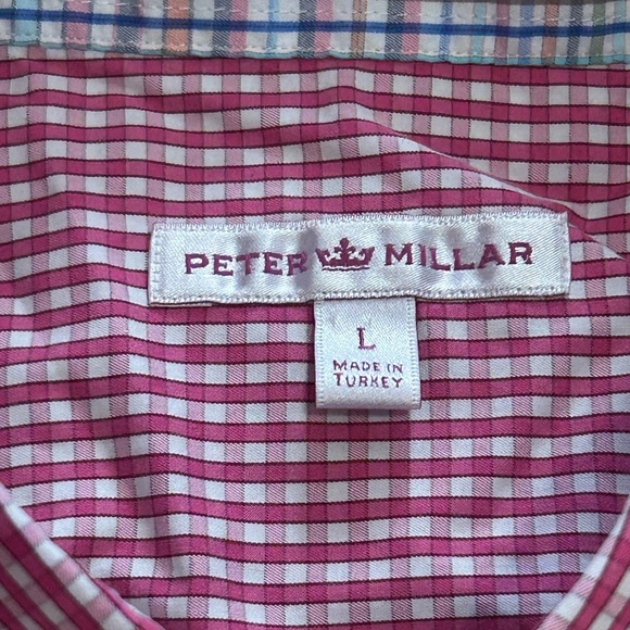 Peter Millar Men’s Large Pink Micro Checkered Button Down Shirt - Picture 2 of 5